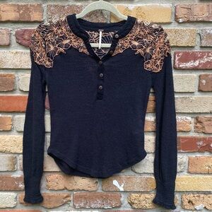 Free People Easy Breezy Henley Pullover Blouse—Size XS